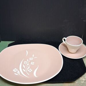Vintage 3 pc.‎ set 1950's Harkerware Springtime Platter, Cup & Saucer